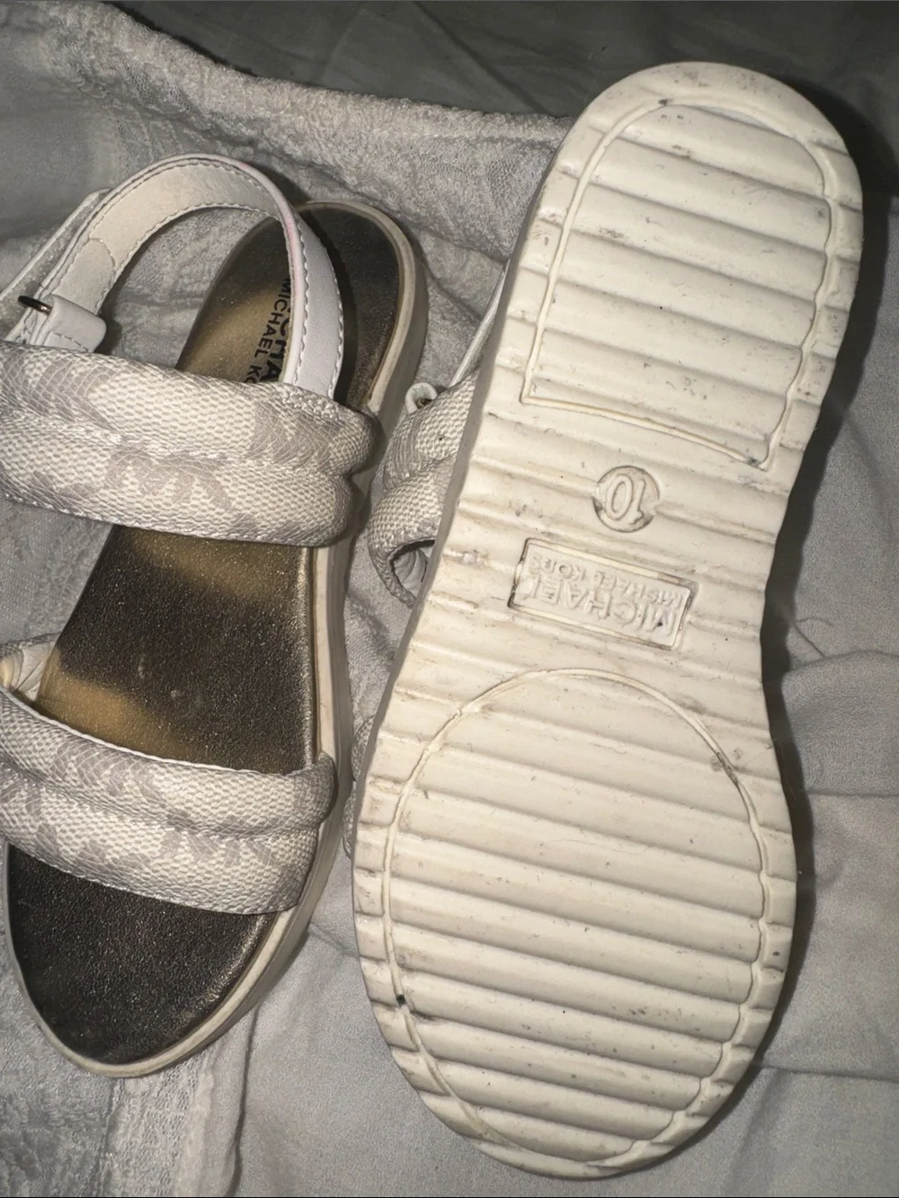 Michael Kors Beige Logo Double-Strap Sandals with Gold Footbed